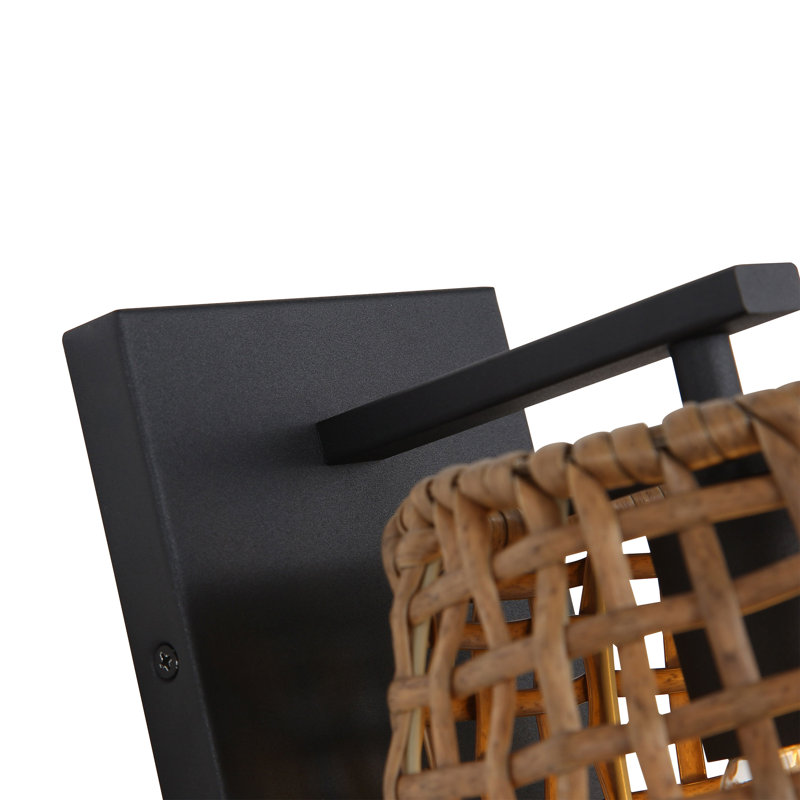 Weavelight 1-Light Wall Sconce in Natural Black with Maple All-Weather Wicker