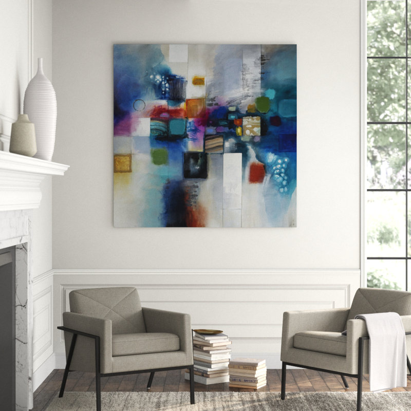 Spectrum Float Painting by Jennifer Hollack Raboin, Silver Frame Canvas, 60" H x 60" W x 2.25" D