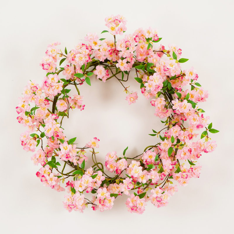 30In. Artificial Pink Cherry Blossom Wreath