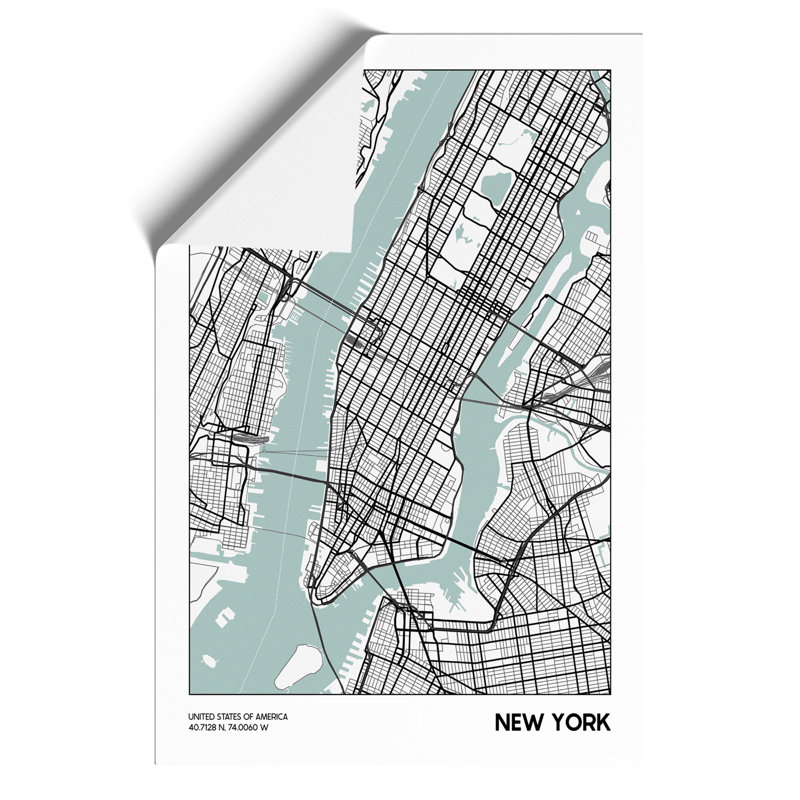 Map New York USA - Unframed Graphic Art, 42cm H x 30cm W x 0.1cm D