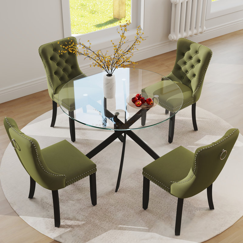 Ensemble repas rond à piédestal, 5, Vert olive