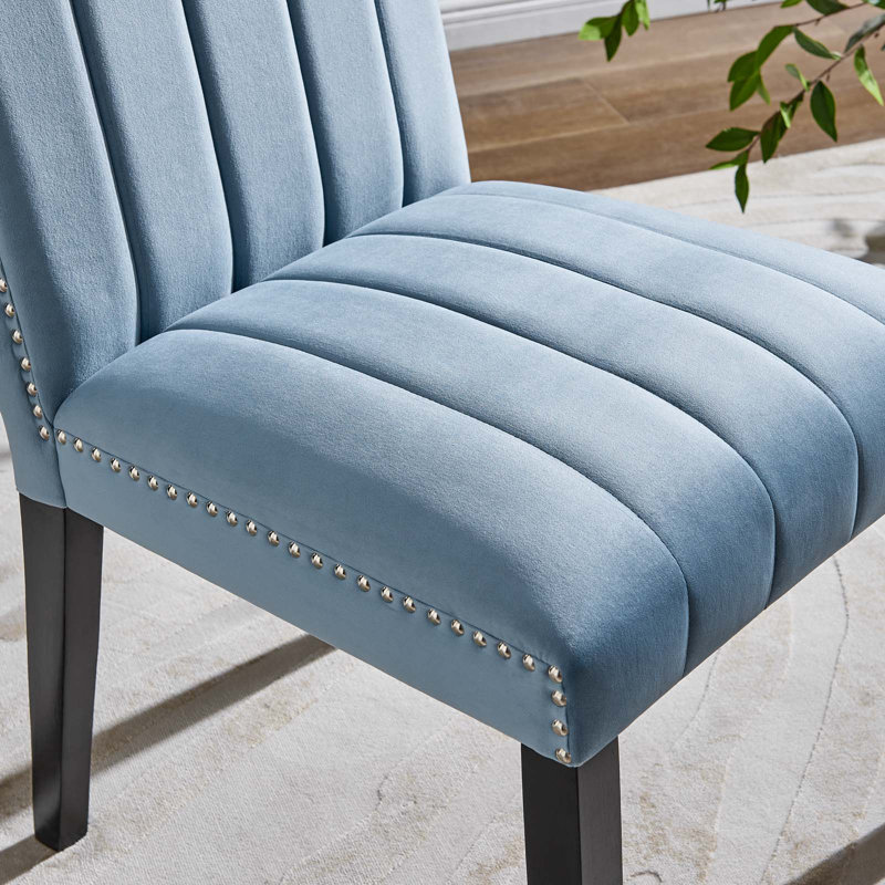 Light Blue Velvet Upholstered Parsons Side Chair Set