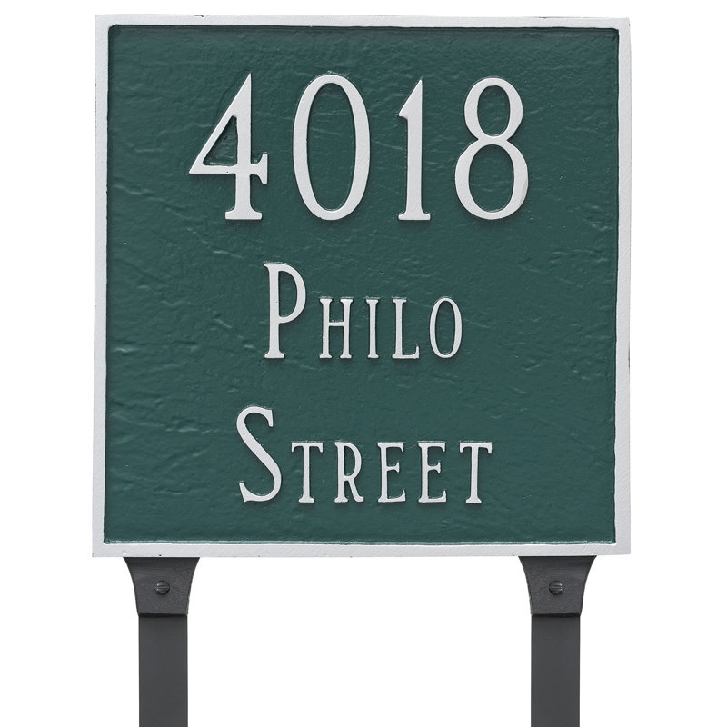 Plaque d’adresse pour pelouse sur 3 lignes classique, Noir / argent
