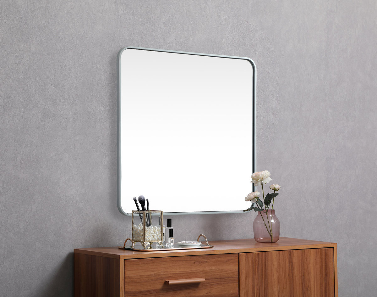 Metal Square Wall Mirror, 30"  x 30", Silver