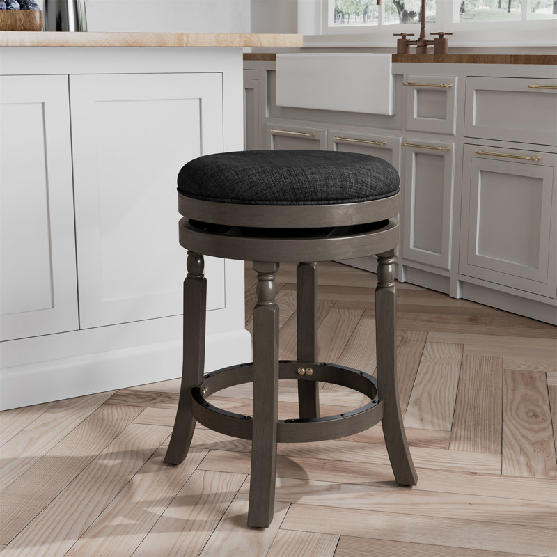 Tabouret de comptoir 24 po, siège en tissu au fini gris patiné