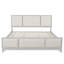 Structure de lit très grand avec tête de lit tapissier, bois massif blanc et tissu beige, pas de sommier tapissier, style campagne moderne