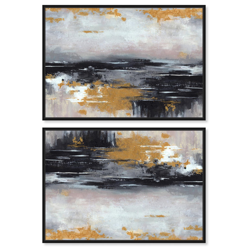 «Glowing Water Set», toile moderne par Art Remedy, H 11 po x l 16 po, Cadre noir