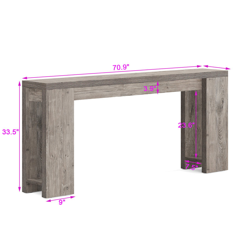 Gray Engineered Wood Farmhouse Console Table with Storage