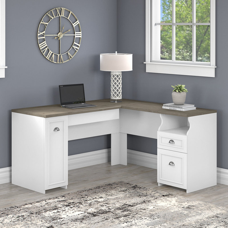 Bureau en L Katia, Gris déclin / blanc pur