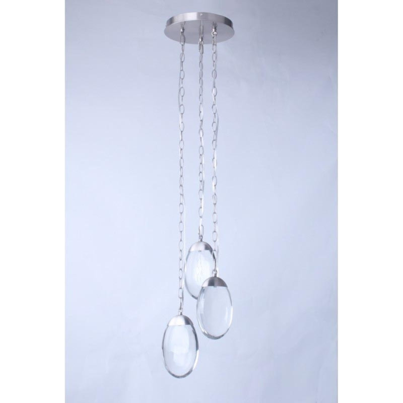 Lustre suspendu avec chaîne en métal léger, Argent antique, H 84 po x l 28 po x P 2 po, Transparent