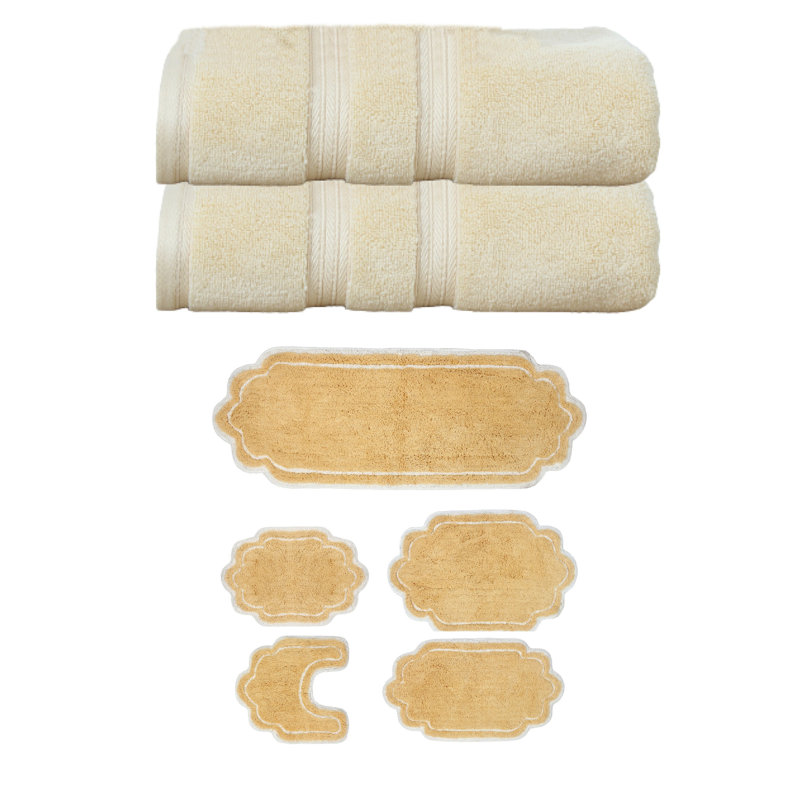 Talbert Collection 100% Soft Cotton 2 Pc Bath Towel Set & 5 Pc Bath Rug Set, (Set of 7), Yellow