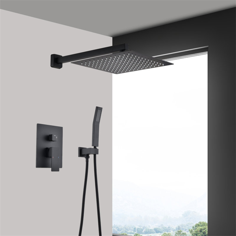 12" Rain Shower Head Systems Wall Mounted Shower On-Site, Matte Black