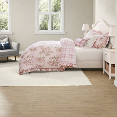 Pink Floral Bedding Sets, Twin/Twin XL Microfiber Comforter, Cottage Bedroom
