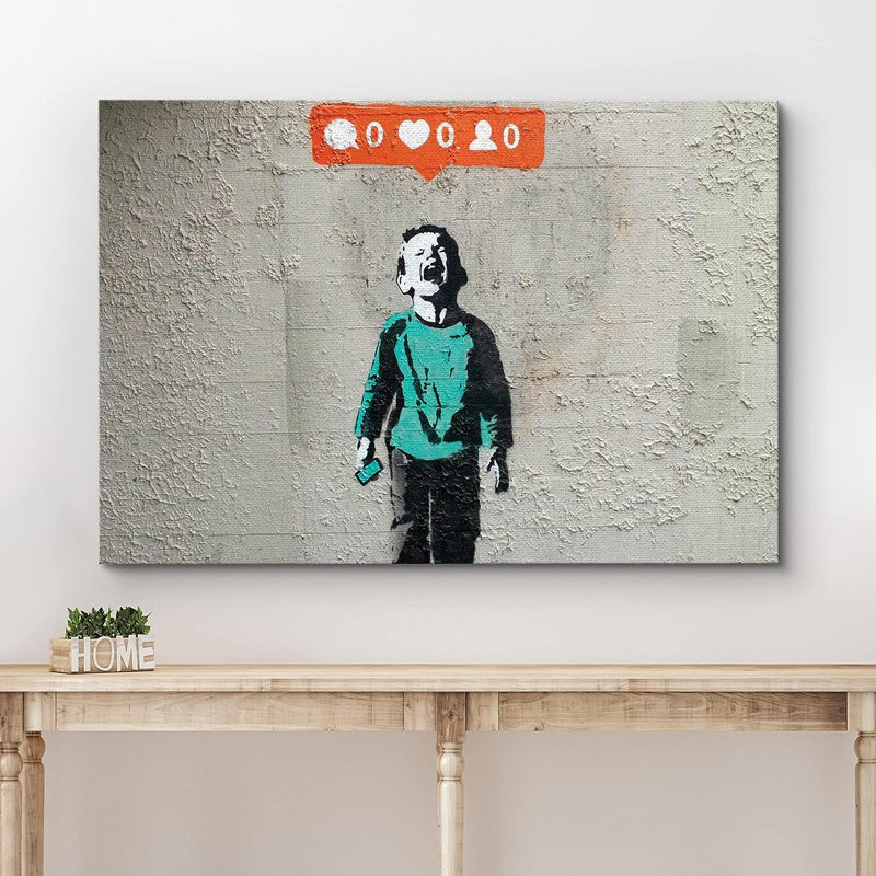 Banksy Kid Crying Over Social Media sur impression sur toile, Toile tendue, H 12 po x l 18 po x P 1,5 po