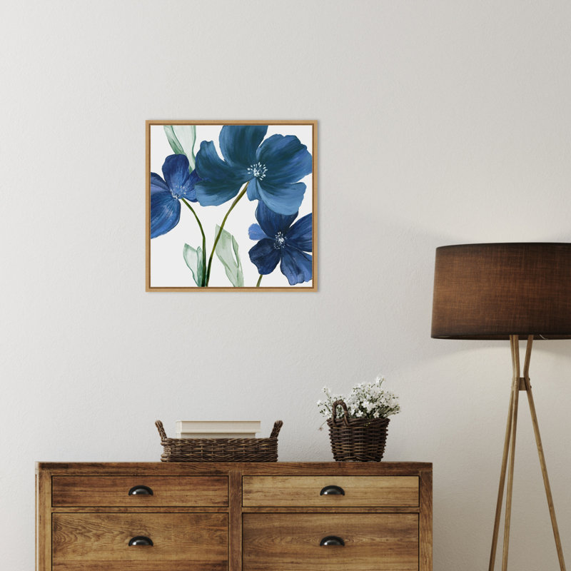 «Blue Blossoms on White» par Tiltonsville, reproduction d'art sur toile encadrée, 22 X 22