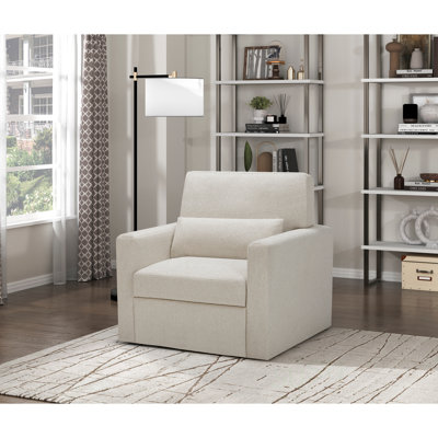 1Pc Swivel Chair With Plush Cushioned Seat, Boucle Upholstery, Ergonomic Design, Solid Wood, Ideal For Modern Home Furniture