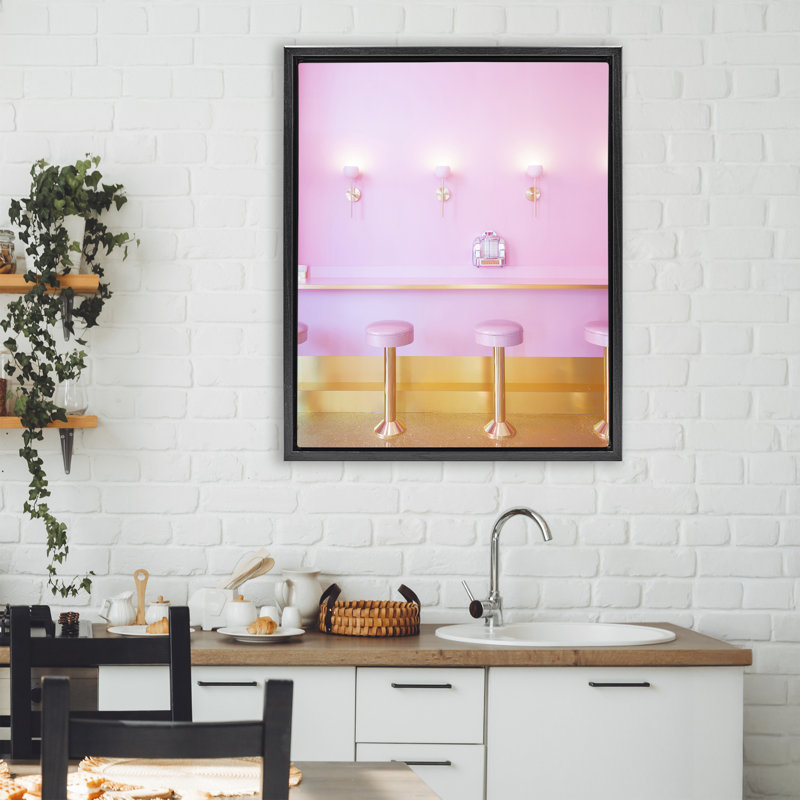 Cadre flottant rose, rétro, dessiné par Lish Creative, H 31 po x l 25 po, Cadre flottant noir de jais