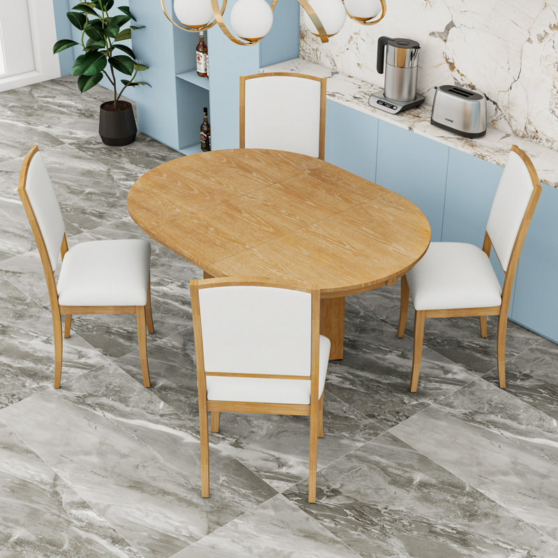 Ensemble de table de salle à manger 5 pièces avec rallonge amovible et 4 chaises rembourrées, Naturel