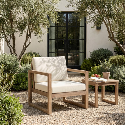 Fauteuil de patio géométrique en acacia massif avec coussins résistants aux intempéries