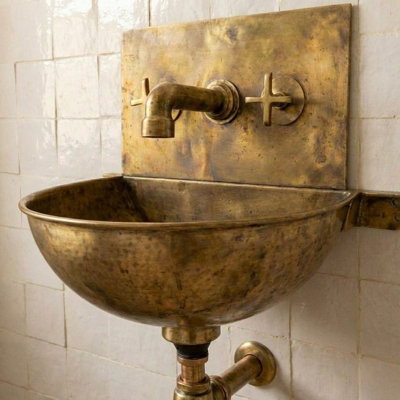 Lavabo mural vintage en laiton non verni 60 cm (23,6 po) – Lavabo + Robinet