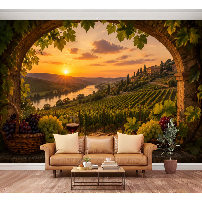 Papier peint auto-adhésif Vineyard Sunset Wine Grapes, 100.08" L x 144" W