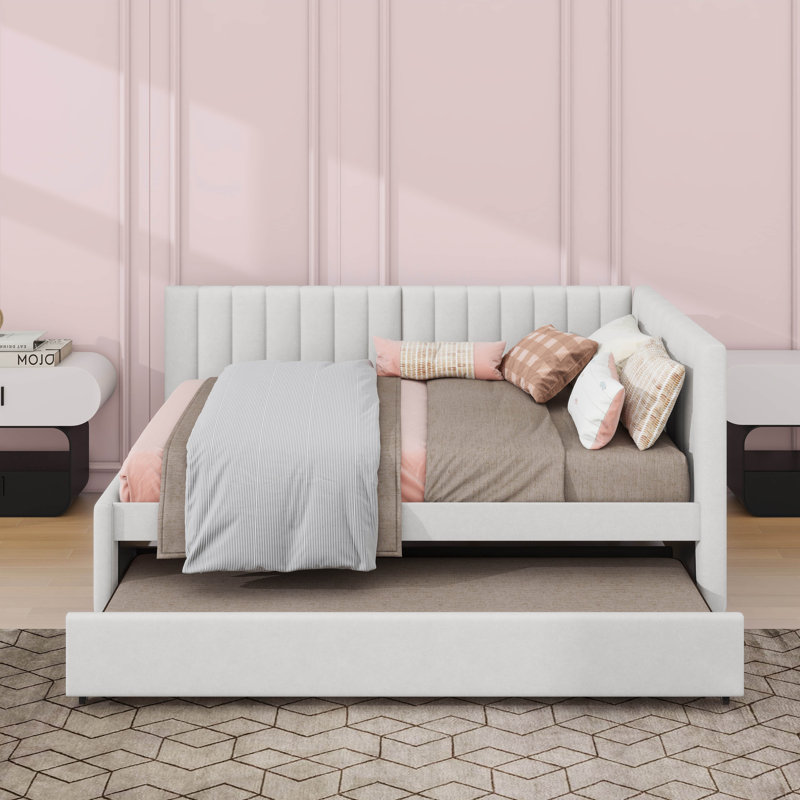 Lit de jour double avec lit gigogne, Beige