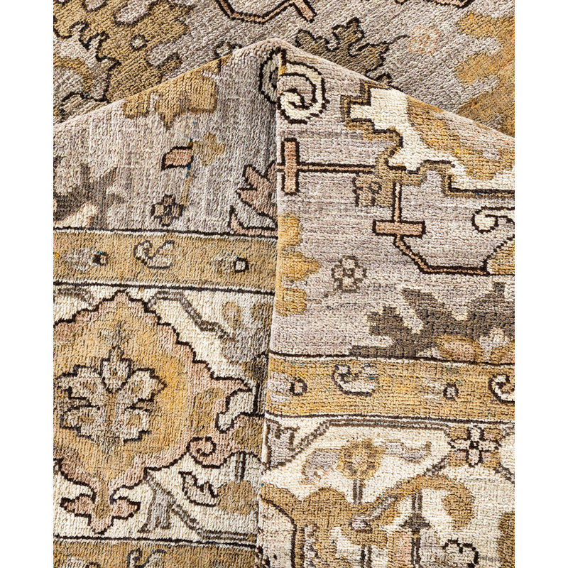 Tapis noué à la main de conception unique Raffin - gris, 7 pi 10 po x 9 pi 9 po
