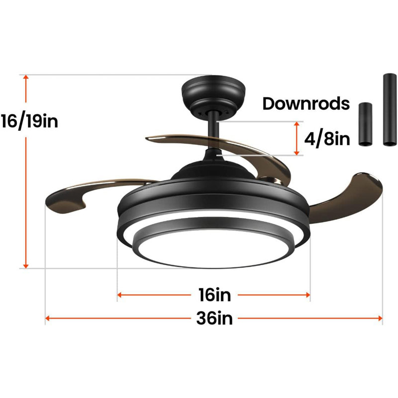 Modern 36 Inches Black Reversible Ceiling Fan With Dimmable LED Light, 6 Speed, Remote Control, For Bedroom Live Room