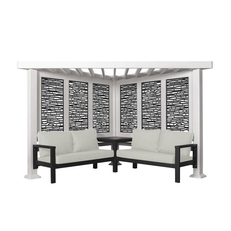 White Galvanized Steel Cabana Pergola with Canopy and Seating