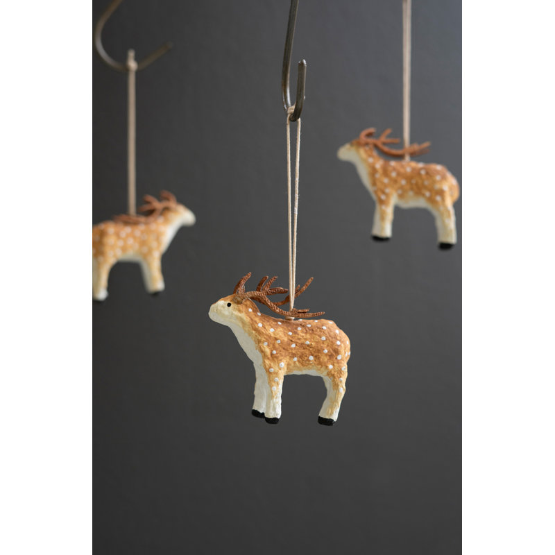 PAPER MACHE DEER CHRISTMAS ORNAMENT
