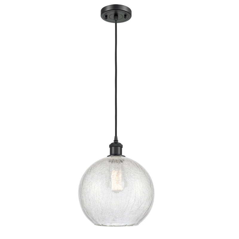 Luminaire suspendu sphère 1 lumière Baptista, Ampoule non incluse, Transparent craquelé, Noir mat