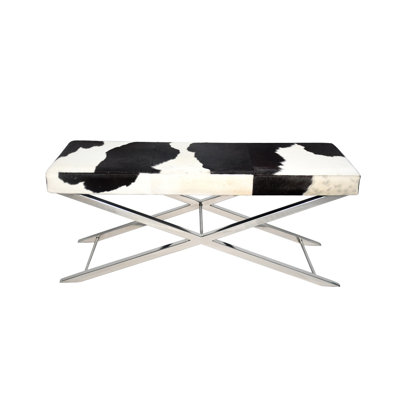 Modern Stainless Steel Cowhide Rectangular Bench