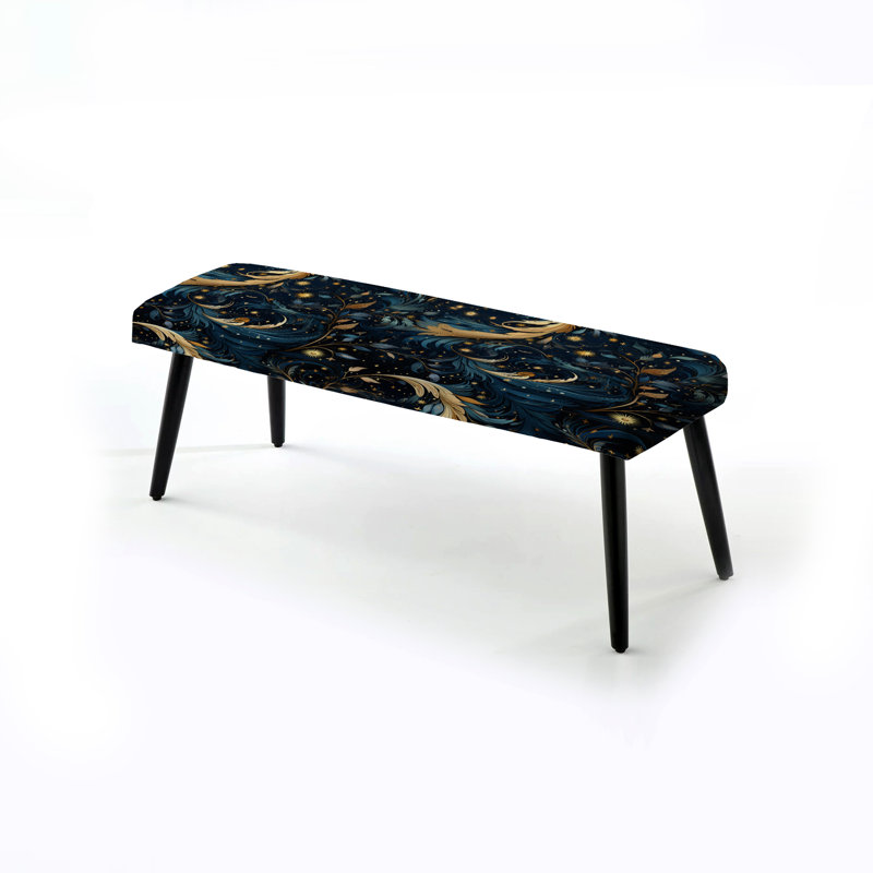 Motif bohème bleu céleste - banc rembourré noir Boho