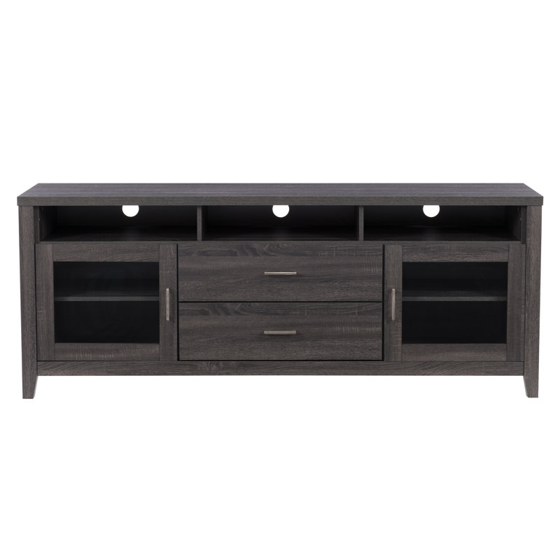 Hollywood Classic Dark Gray Entertainment Bench with Tempered Glass Doors