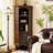 68.11"H Solid Wood Corner Cabinet, Retro Style, Glass Door Tall Storage Shelf