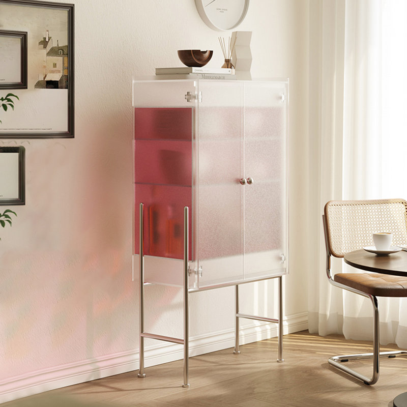 Elegant Frosted Semi-Transparent Storage Cabinet, Pink