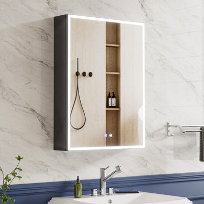 24" Wx32" H Dimmable LED Medicine Cabinet Black Aluminum with Mirror Anti-Fog Surface Mount