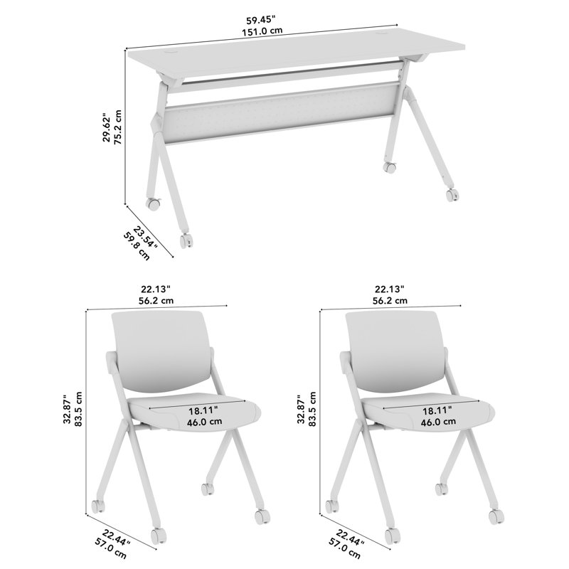 Bush Business Furniture Envision 60W Folding Training Table With Powered Grommets And 2 Chairs, 30" H x 60' L x 23.5" W