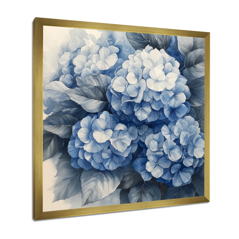 Hortensia grappe avec pétales bleus I - hydrangées, art mural, Reproduction encadrée d'une seule photo, H 16 po x l 16 po