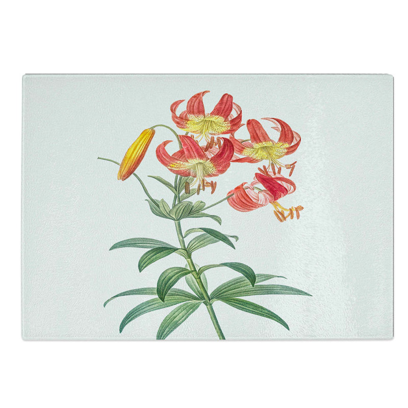 Tempered Glass Turban Lily Flowers by Pierre-Joseph Redoute Chopping Board, 28.5 cm W x 20 cm L