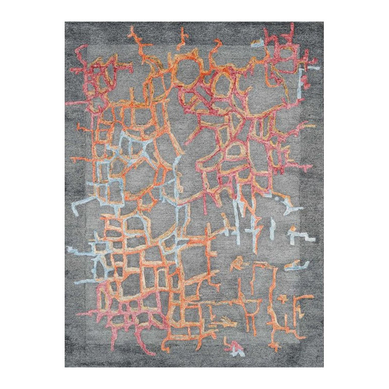 Tapis décoratif gris à motif tissé coloré abstrait lavable à la machine, Sous-tapis rectangulaire de 3 pi 3 po x 4 pi 11 po