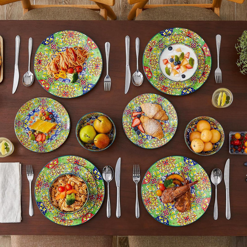 Ensemble 12 pièces de vaisselle, assiettes et bols 12 pièces, vaisselle en porcelaine pour 4 personnes, va au micro-ondes et au lave-vaisselle, résistante aux égratignures, service de vaisselle style bohémien pour 4, série SIMI
