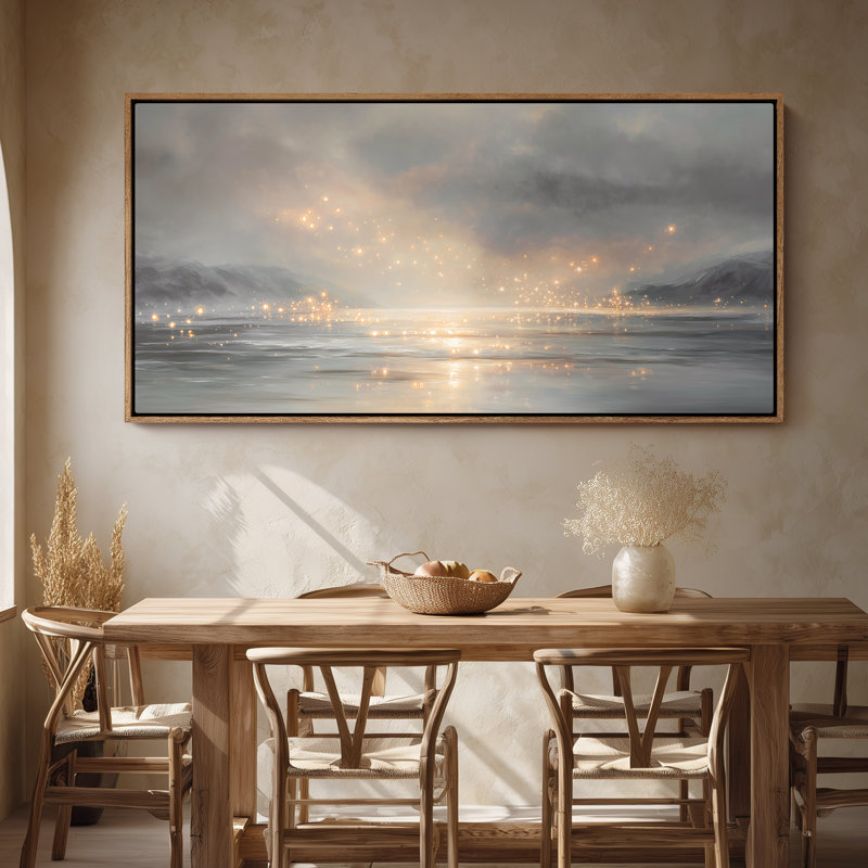 Art mural sur toile encadrée - Misty Waterscape with Floating Warm Light Atmosphere - 16 "x 24", 24 "x 36", Naturel