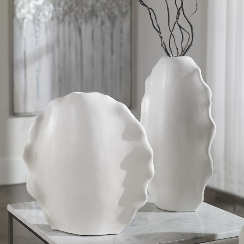 Vases blancs modernes Pearlena Orren Ellis Ruffled Feathers, S / 2