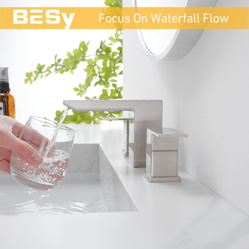 Widespread Faucet 2-handle Bathroom Faucet with Drain Assembly, Brushed Nickel