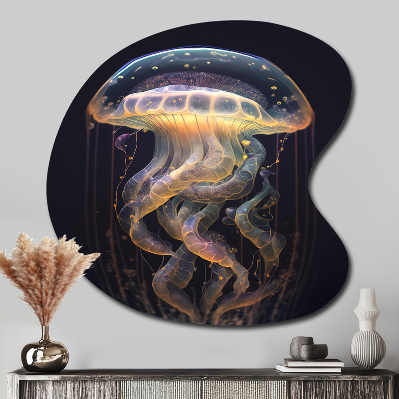 Art mural asymétrique en métal Jellyfish III, H 33 po x l 33 po