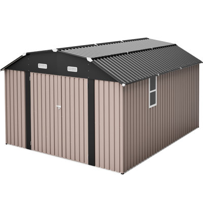 Brown Galvanized Steel 1012 Ft Outdoor Storage Shed With Floor Frame For Heavy - Duty Use, Featuring Weather Construction, Large Door Opening, Transparent Windows, Latch And Vents Efficient Heat