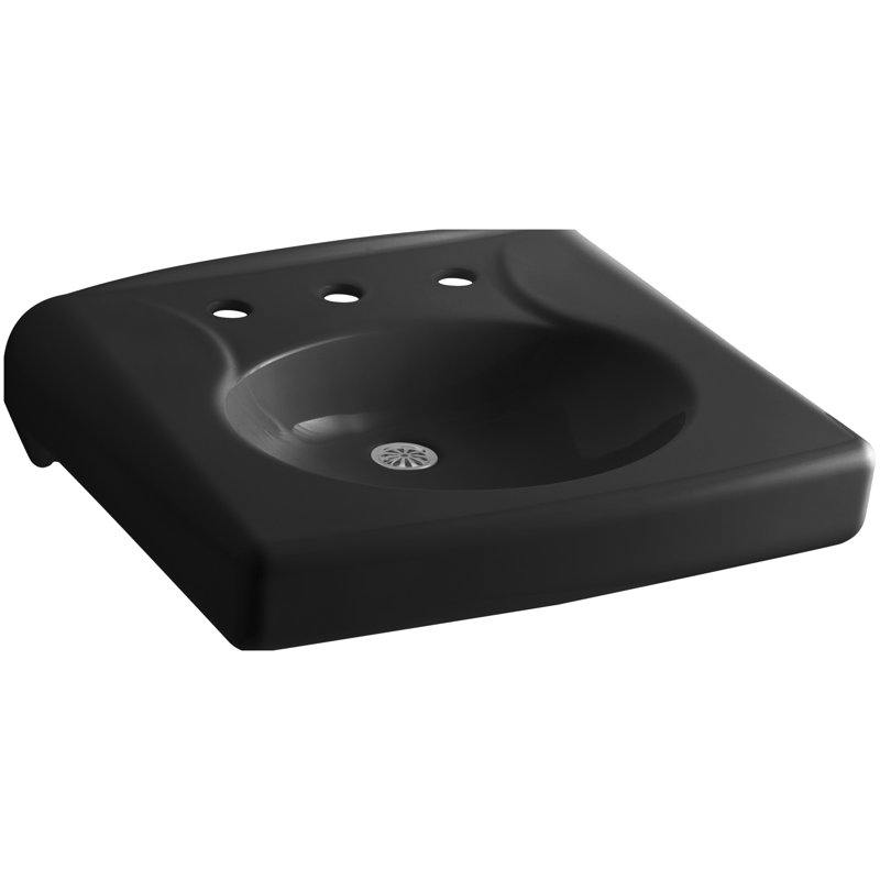 Brenham Ceramic 22" Wall Mount Bathroom Sink, Black, Single