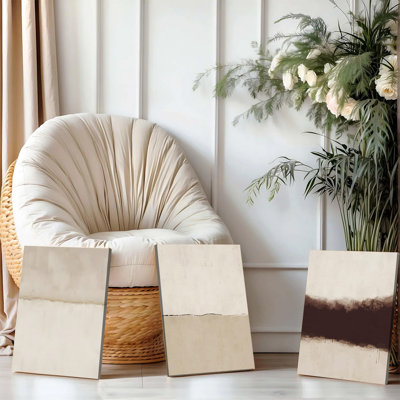 3 pièces d'art mural encadrées, art mural abstrait sur toile minimaliste, tons de beige et de brun, décor minimaliste moderne pour le bureau de la chambre à coucher, ensemble de 3 peintures encadrées, œuvre d'art contemporaine pour la décoration intérieure
