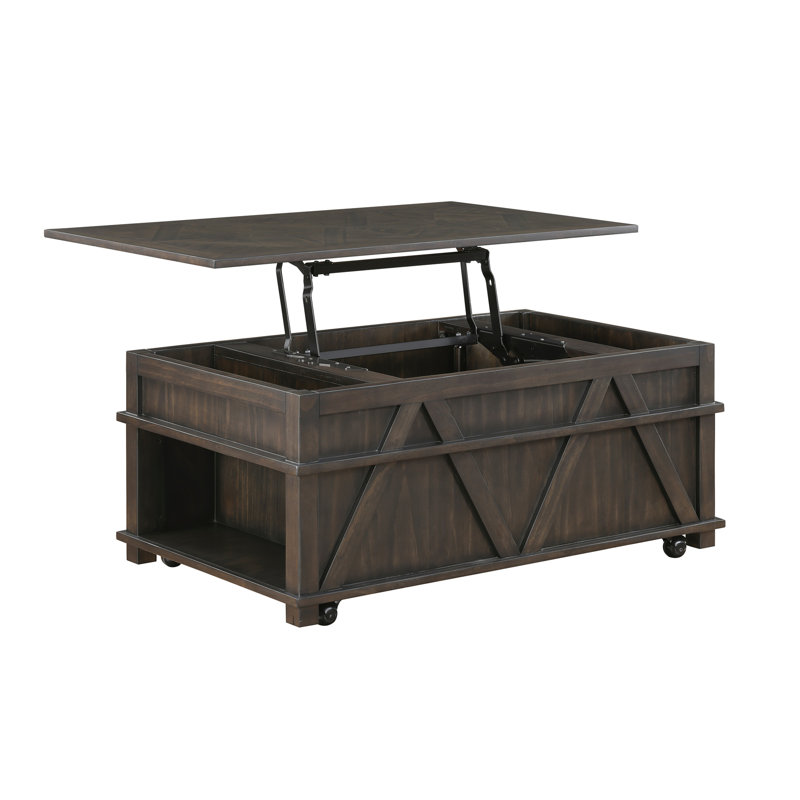 Table basse à plateau relevable avec rangement brun traditionnel Traditional